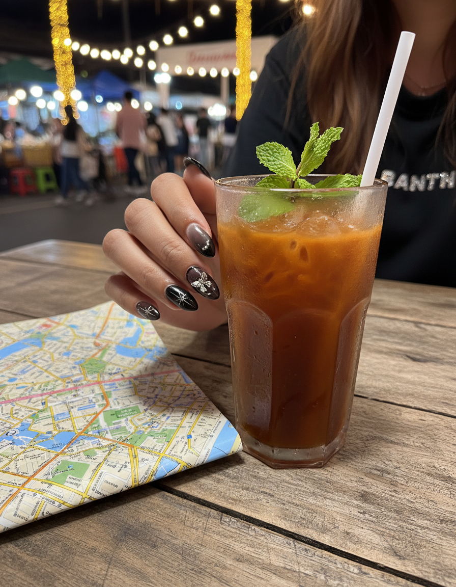 Tourist discovering nails at night market
